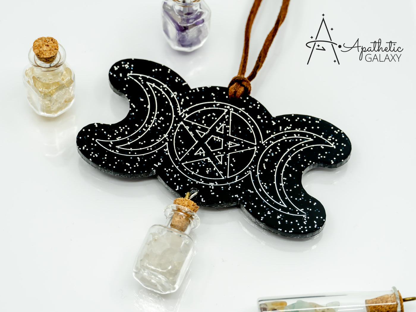 Triple Moon Goddess Necklace w/ Crystals